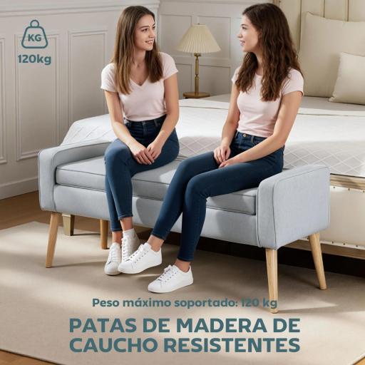 Banco de Almacenaje con Tapa Abatible y Patas de Madera para Dormitorio Salón Entrada 120x45x54 cm Gris Claro [7]