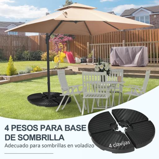 Base para Sombrilla de 4 Piezas Rellenable con Arena 68 kg o Agua 52 L para Jardín Patio Terraza Negro [2]