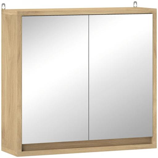 Armario de Baño con Espejo con 2 Puertas y Balda Ajustable Mueble Colgante de Estilo Moderno 48x14,5x45cm Natural [6]