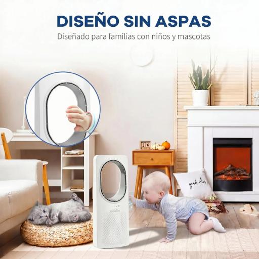 Ventilador de Torre sin Aspas con Mando a Distancia Oscilación 45° 3 Velocidades 3 Modos Temporizador 15H Blanco [4]
