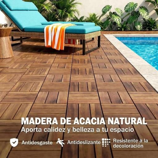 Set de 10 Piezas Baldosas de Exterior de Madera 31x31 cm 0,91 m² Suelo de Jardín Exterior Antideslizantes Marrón Oscuro [4]