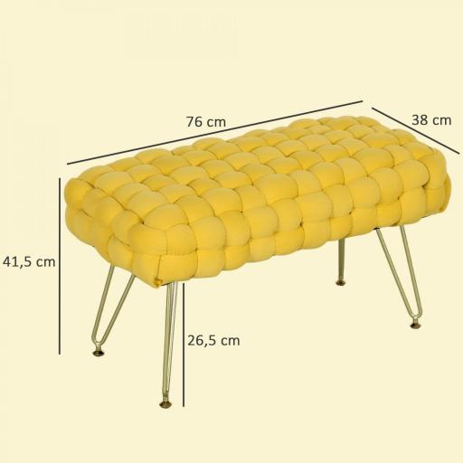 Banco Pie de Cama Tapizado en Terciopelo Reposapiés con Patas de Metal y Asiento Acolchado Amarillo [1]