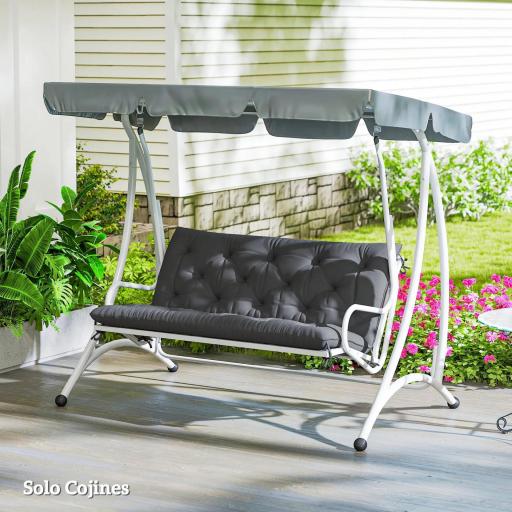 Cojín para Banco de Jardín o para Balancín de Jardín 120x110x12 cm de 2 Plazas con 6 Cordones de Fijación Negro [3]