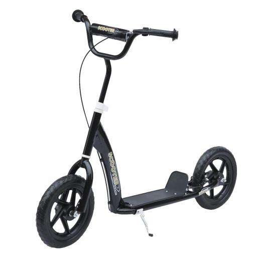 Patinete para Niños de 5-12 Años Scooter de 2 Ruedas Grandes de 12 Pulgadas con Freno y Manillar Ajustable en Altura Carga Máx. 50 kg 120x52x80-88 cm Negro [7]