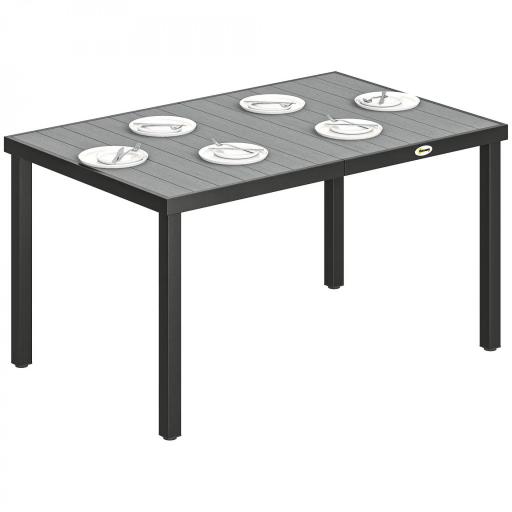 Mesa de Comedor de Jardín para 6 Personas con Superficie de Listones Estructura de Acero 140x90x74 cm Gris [9]