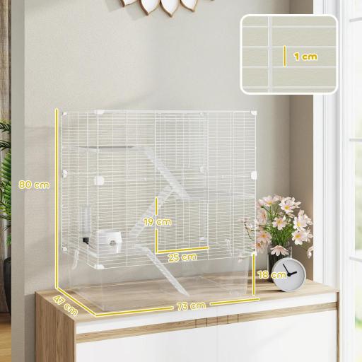 Jaula para Animales Pequeños con Múltiples Niveles Bandeja y Accesorios Incluidos 73x47x80 cm Blanco [5]