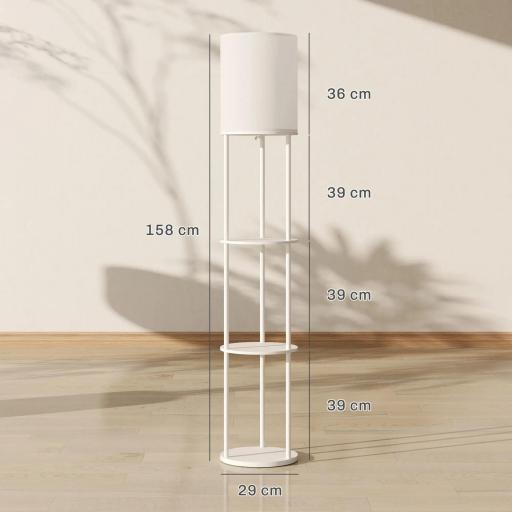 Lámpara de Pie con Estantes con 3 Temperaturas de Color Control Remoto para Salón Dormitorio Oficina Blanco [1]