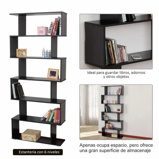 Estantería Librera 6 Estantes Madera Forma S 80x24x191 cm Estantes Color Negro [2]
