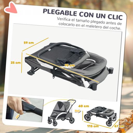 Carrito para Perros Plegable con Ventanas de Malla Cojín Lavable Correas de Seguridad 124x67x100 cm Gris Oscuro [4]