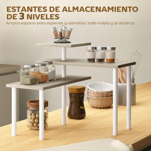 Estantería de Cocina de 3 Niveles con 3 Baldas Giratorias Marco de Metal y Diseño Escalonado para Comedor Salón Natural [7]