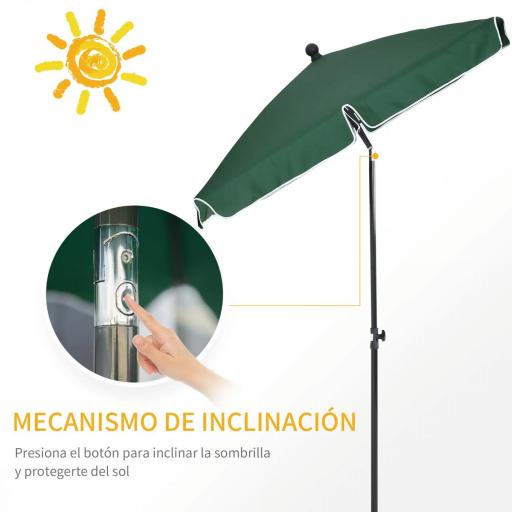Sombrilla de Terraza de Aluminio 198x130x245 cm Parasol de Jardín Rectangular con Función de Inclinación Verde [2]