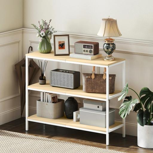 Consola de Recibidor con 3 Estantes Abiertos y Patas de Metal para Pasillo Entrada Salón Dormitorio Natural y Blanco [5]