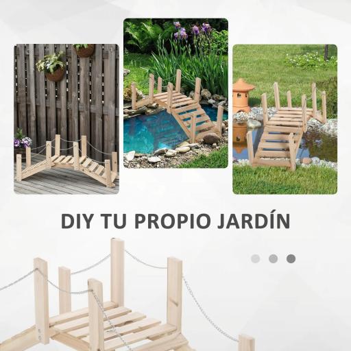 Puente de Jardín de Madera con Pasamanos Puente Decorativo para Estanque Carga 5 kg 100x32x48 cm Natural [3]