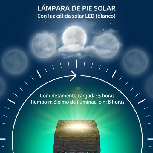 Lámpara Solar de Ratán Sintético con Luces LED Encendido/Apagado Automático para Exterior 20x20x68 cm Gris [5]