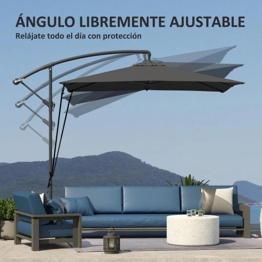 Parasol Excéntrico 247x247 cm con Base Cruzada Manivela Funda Protectora y Toldo Giratorio 360° Gris Oscuro [4]