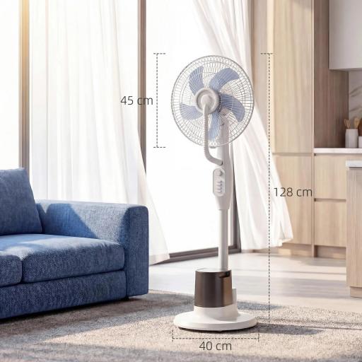 Ventilador Nebulizador 90W Oscilación de 70° 3 Velocidades 5 Aspas Depósito de Agua de 3,5L 5 Ruedas Blanco [1]