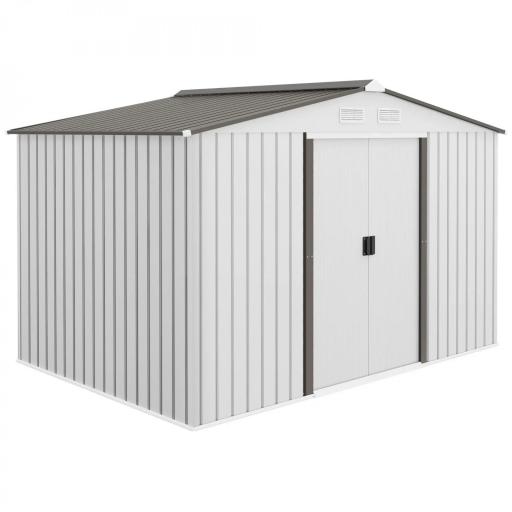 Caseta de Jardín 277x195x192 cm Cobertizo de Exterior Metálico para Almacenamiento de Herramientas Plata y Gris [8]