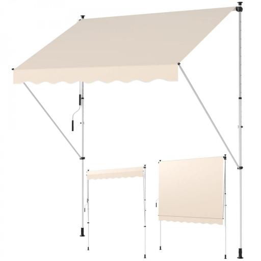 Toldo Manual Retráctil 300x150x170-280 cm con Altura Ajustable Manivela y Protección Solar para Terraza Beige [7]
