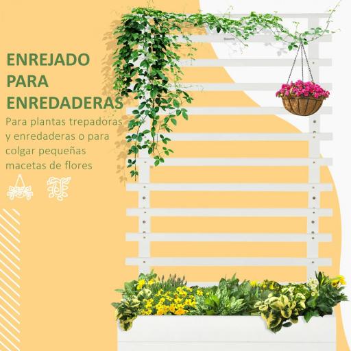 Jardinera con Enrejado de Madera Maciza Soporte con 4 Ruedas Celosía y Malla Geotextil 76x30x155 cm Blanco [5]