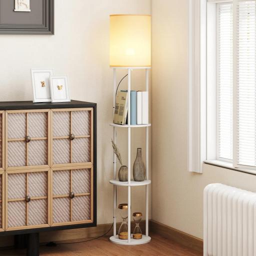 Lámpara de Pie con Estantes con 3 Temperaturas de Color Control Remoto para Salón Dormitorio Oficina Blanco [3]