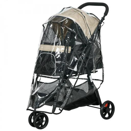 Carrito para Perros Pequeños con Cesta de Almacenaje Cubierta para Lluvia y Ventana de Malla 80,5x51,5x100 cm Caqui [8]