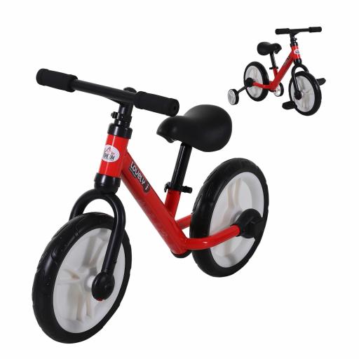 Bicicleta de Equilibrio con Pedales y Ruedas Entrenamiento Extraíbles de Asiento Regulable 33-38cm Niños +24 Meses Carga 25kg Rojo [6]