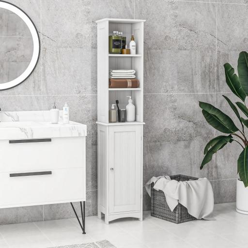 Columna de Baño con 3 Compartimientos Puerta y Estantes Ajustables para Ducha Aseo 34x23x165 cm Blanco [4]