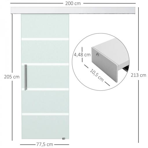 Puerta Corredera de Cristal 77,5x205 cm Puerta Corrediza Deslizante con Riel de Cristal de Seguridad Translúcido [1]