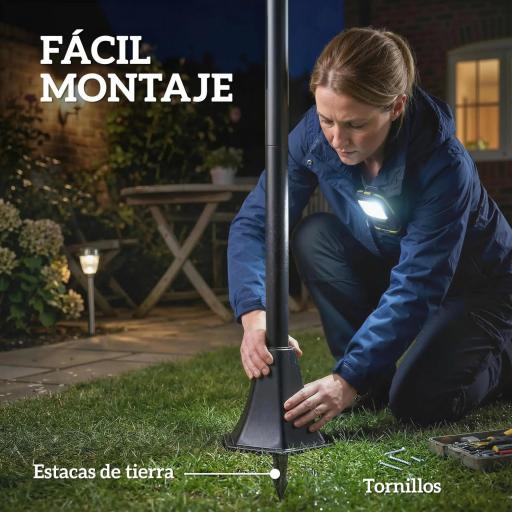 Set de 2 Farolas Solares de Jardín con Altura Ajustable 2 Modos de Brillo IP44 Impermeable para Terraza Patio Negro [7]