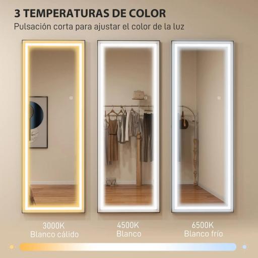 Espejo de Pie Cuerpo Entero con Luces 165x60 cm de Pie o de Pared 3 Temperaturas de Color Ajustables Blanco y Negro [6]