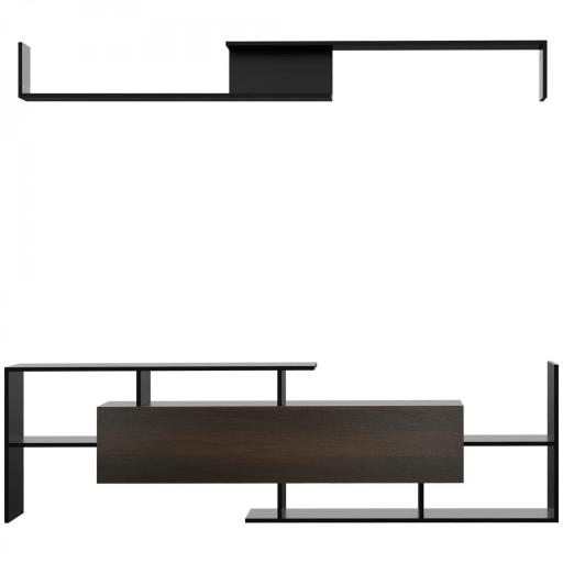 Mueble de Salón para TV Conjunto Muebles de TV 153,6x25x42cm y Estante de Pared 150x14,5x16,3cm Negro y Marrón [9]