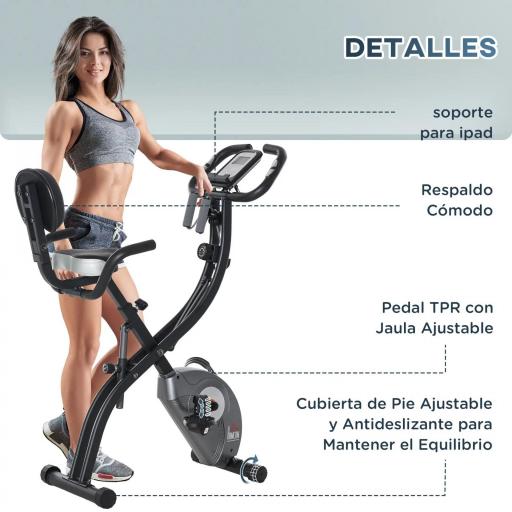 Bicicleta Estática Plegable Resistencia Magnética Ajustable de 8 Niveles con Sensor de Pulso Pantalla LCD Sillín Regulable Respaldo Bandas para Entrenamiento en Casa 107x53x107 cm Negro [2]
