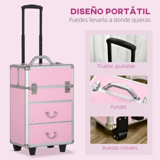 Maleta de Maquillaje Profesional Estuche para Cosmética con 6 Cajones Extensibles y Cierre Llave 36x23x58cm Rosa [2]