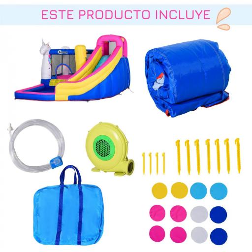 Castillo Inflable Infantil en Forma de Unicornio con Tobogán Piscina Cama de Salto Inflador 360x305x210 cm Multicolor [4]