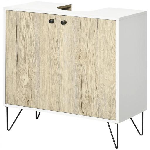 Mueble para Debajo del Lavabo Armario Bajo con 2 Puertas Estante y Patas de Acero 60x30x60 cm Roble y Blanco [6]