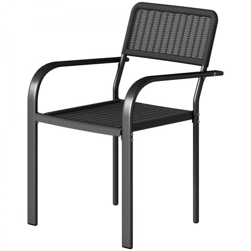 Juego de 4 Sillas de Jardín Exterior Apilables con Reposabrazos Respaldo y Marco de Acero 55x60x83 cm Negro [8]