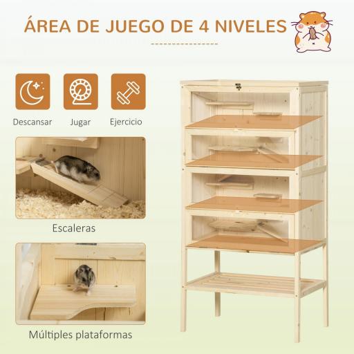 Jaula de Madera para Hámster Ratones Animales Pequeños y Roedores Tipo Casa Conejera con Techo Abatible 5 Pisos 10 Plataformas y 3 Escaleras 60x40x120 cm [2]