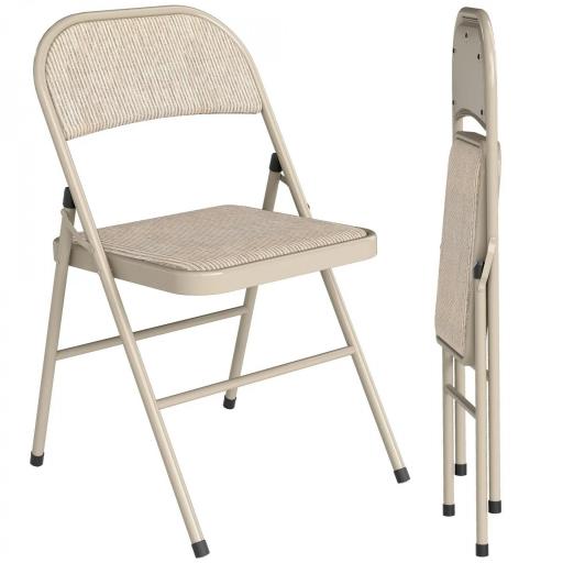 Juego de 2 Sillas Plegables Tapizadas en Lino Sintético con Respaldo y Estructura de Acero para Salón 45x46x78 cm Beige [9]