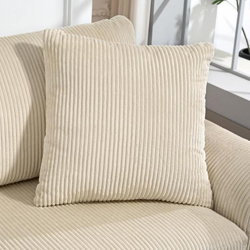 Sofá de 3 Plazas Tapizado en Pana con 2 Almohadas Reposabrazos y Cojín de Muelles para Salón 212x80x88 cm Crema [7]