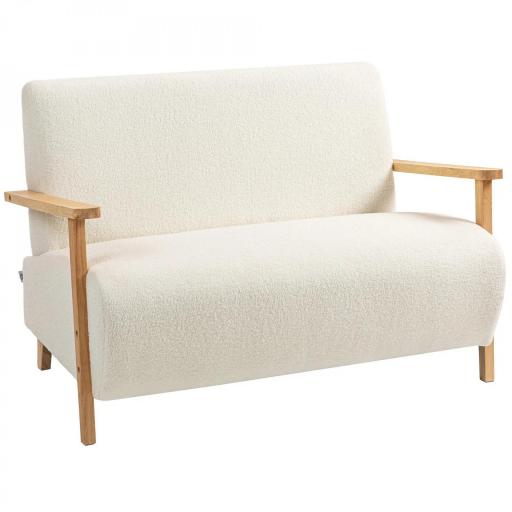 Sofá de 2 Plazas Tapizado en Borreguito 118 cm con Acolchado Grueso Reposabrazos y Patas de Madera Crema [9]