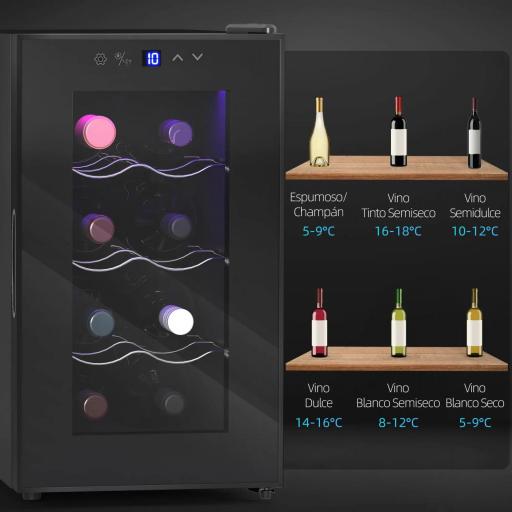 Vinoteca 8 Botellas con Doble Refrigeración Termoeléctrica Temperatura Ajustable 8-18℃ Puerta de Vidrio Negro [7]