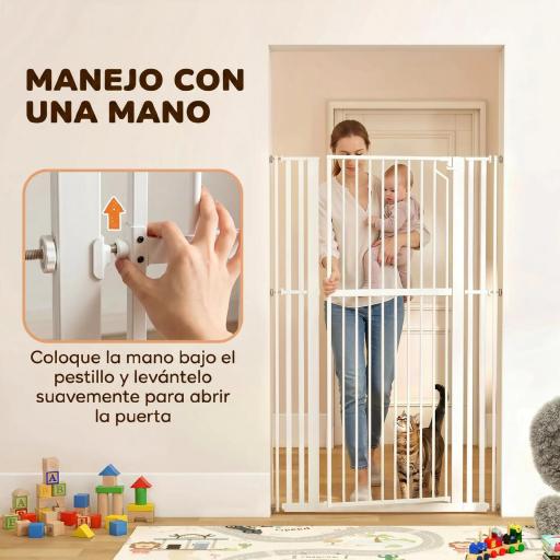 Barrera de Seguridad Niños Perros y Gatos Extra Alta 160cm Extensible 76-105cm para Puertas Escaleras Cierre Automático [6]