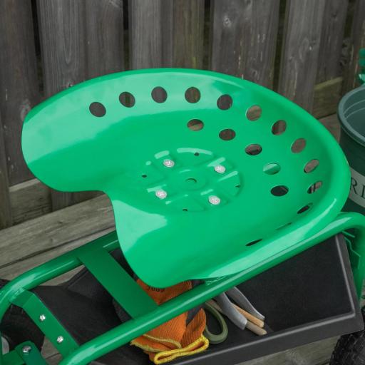 Asiento de Jardín con Ruedas Asiento Giratorio y Ajustable en Altura Bandeja de Herramientas Cesta para Exterior Verde [5]