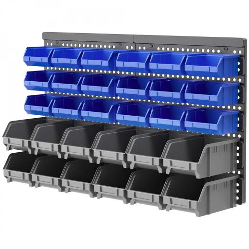 Estantería de Pared para Herramientas de 33 Piezas 63x18x37,5 cm con 30 Cajas Desmontable y 2 Paneles Azul y Gris [10]