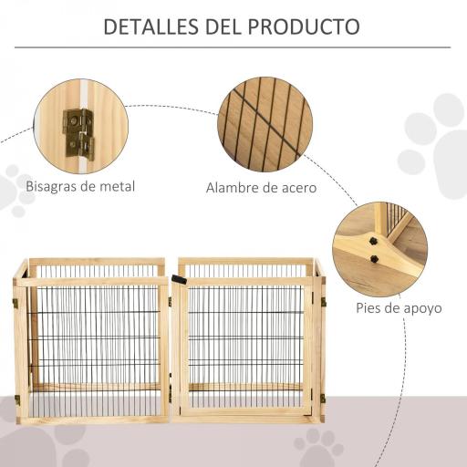 Barrera de Seguridad para Perros Plegable de Madera para Escaleras y Puertas con Soporte de Pie 432x36x70 cm Natural [4]