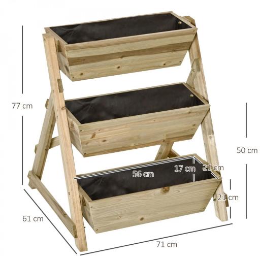 Jardinera de Escalera de 3 Niveles Maceteros de Madera Jardinera Vertical con Tela no Tejida y Orificios de Drenaje Huerto Urbano para Plantas Macetas Flores Jardín 71x61x77 cm Natural [1]