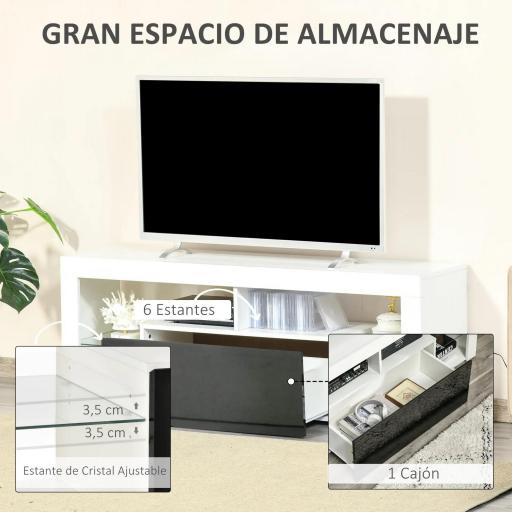 Mueble de TV para Televisiones de 55'' Mesa para TV de Salón con Luz LED 6 Modos de Colores 140x35x52 cm Blanco [3]