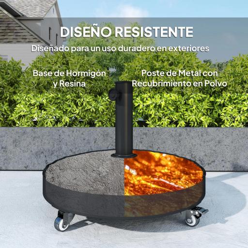 Base para Sombrilla Pesada de 25 kg con Ruedas para Sombrillas de hasta Ø3 m y Postes de 32-48 mm Ø52x42 cm Negro [3]