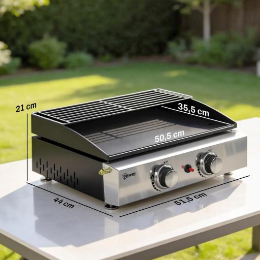 Barbacoa de Gas con 2 Quemadores 5 kW Barbacoa Portátil con Plancha Rejilla Calentadora y Recogedor Grasa Negro [1]