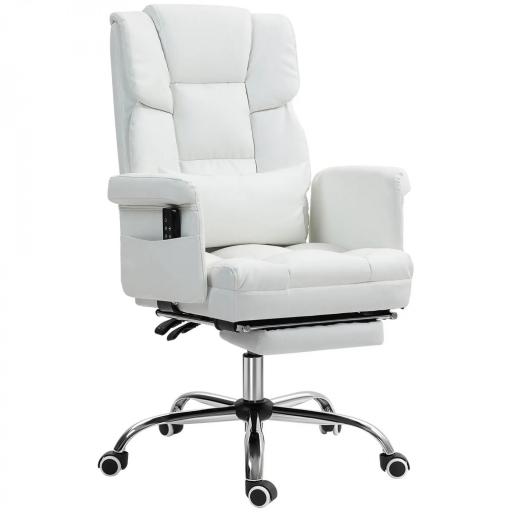 Silla de Oficina con 6 Puntos de Masaje Reposapiés Retráctil Altura Ajustable Control Remoto y Soporte Lumbar Blanco [8]